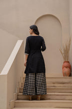 Juniper Black Kurta Set with Heavy Embroidered Neck and Printed Palazzo | Grocsy