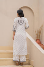 Juniper White Printed Kurta Set With Palazzo & Dupatta | Grocsy