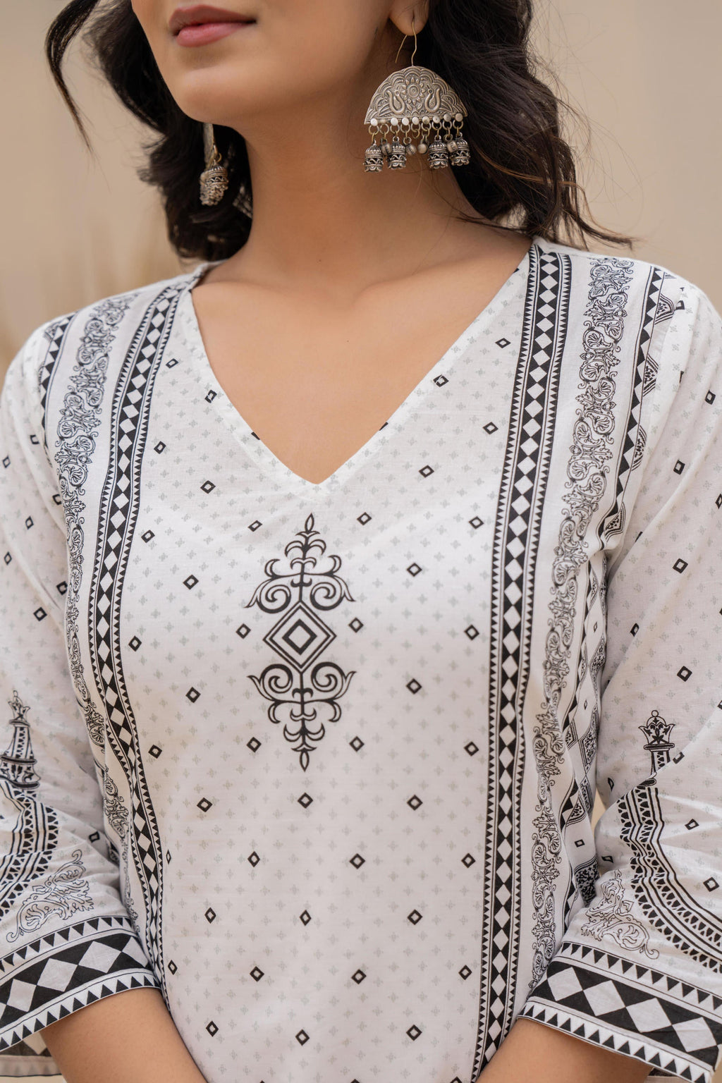 Juniper White Printed Kurta Set with Palazzo & Dupatta | Grocsy
