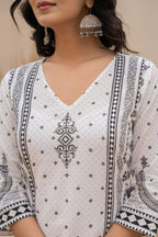 Juniper White Printed Kurta Set with Palazzo & Dupatta | Grocsy