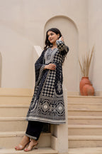 Juniper Black Ethnic Motif Printed Kurta Set With Thread & Mirror Work | Grocsy