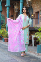 Juniper Mintgreen Pastel Harmony Printed Kurta Set | Grocsy