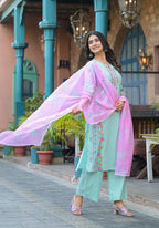 Juniper Mintgreen Pastel Harmony Printed Kurta Set | Grocsy