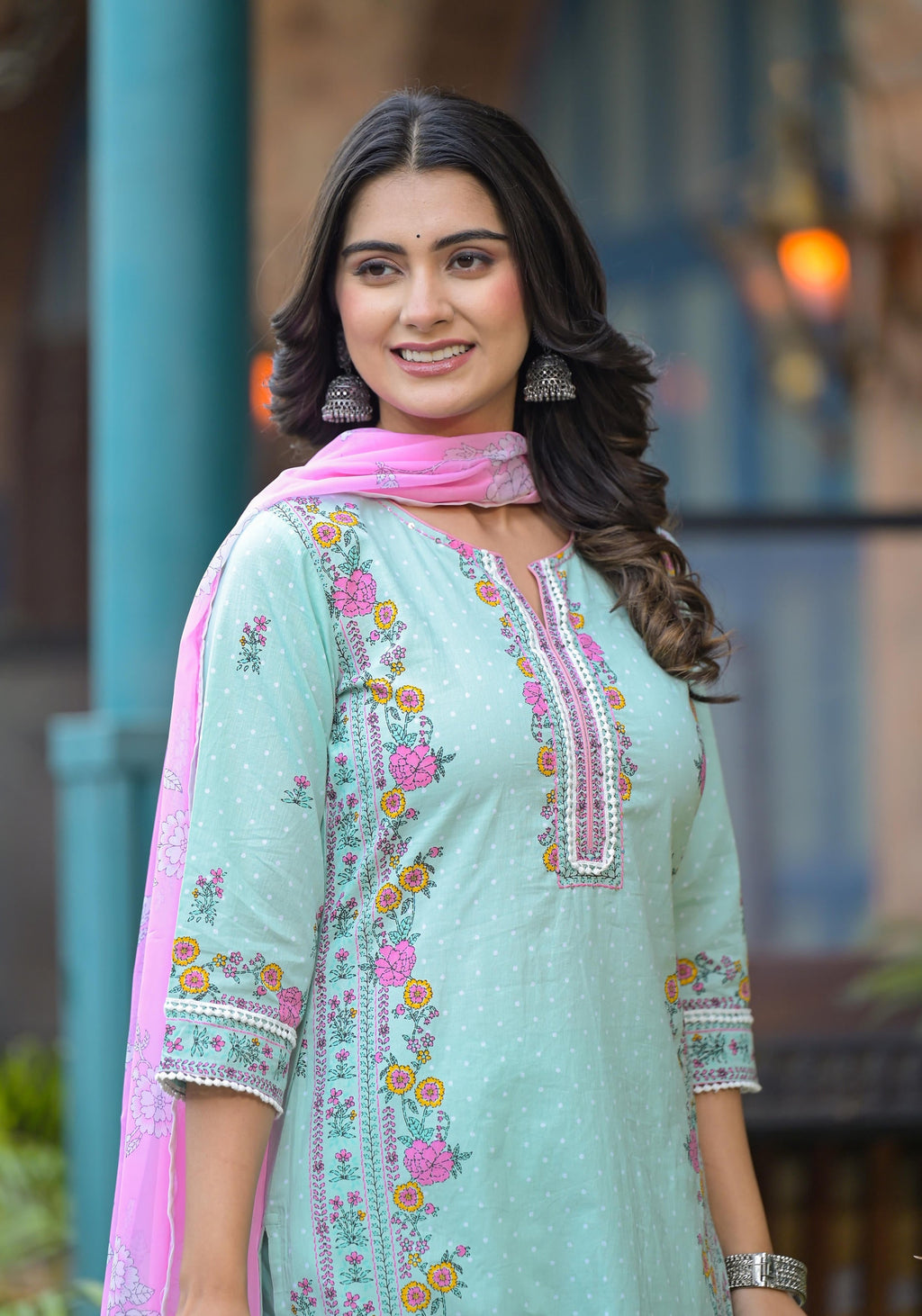 Juniper Mintgreen Pastel Harmony Printed Kurta Set | Grocsy