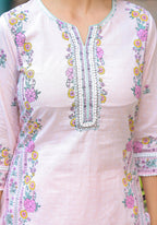 Juniper Onion Pink Embroidered Kurta Set with Aqua Floral Dupatta | Grocsy