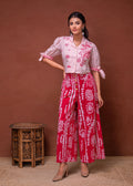 Juniper Embroidered Co-Ord Set With Eyelet Shirt And Printed Wide-Leg Pants | Grocsy