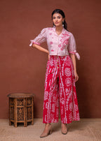 Juniper Embroidered Co-Ord Set With Eyelet Shirt And Printed Wide-Leg Pants | Grocsy