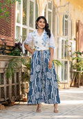 Juniper Embroidered Co-Ord Set With Eyelet Shirt And Printed Wide-Leg Pants | Grocsy