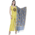 A R Silk Women's Zari Embroidery Vanarsi Silk Gray Dupattas and Chunnis | Grocsy