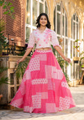 Juniper Pink Geometric Printed Cotton Top & Skirt With Thread Work | Grocsy