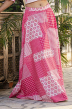 Juniper Pink Geometric Printed Cotton Top & Skirt With Thread Work | Grocsy