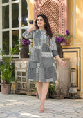 Juniper Black Geometric Printed Cotton Short Dress With Buttons | Grocsy