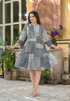 Juniper Women's Black Geometric Printed Cotton Short Dress With Buttons | Grocsy