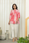 Juniper Pink Geometric Printed Cotton Tunic With Buttons | Grocsy