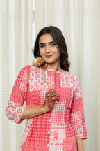 Juniper Women's Pink Geometric Printed Cotton Tunic With Buttons | Grocsy