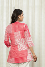 Juniper Women's Pink Geometric Printed Cotton Tunic With Buttons | Grocsy