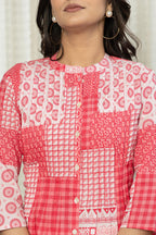 Juniper Women's Pink Geometric Printed Cotton Tunic With Buttons | Grocsy