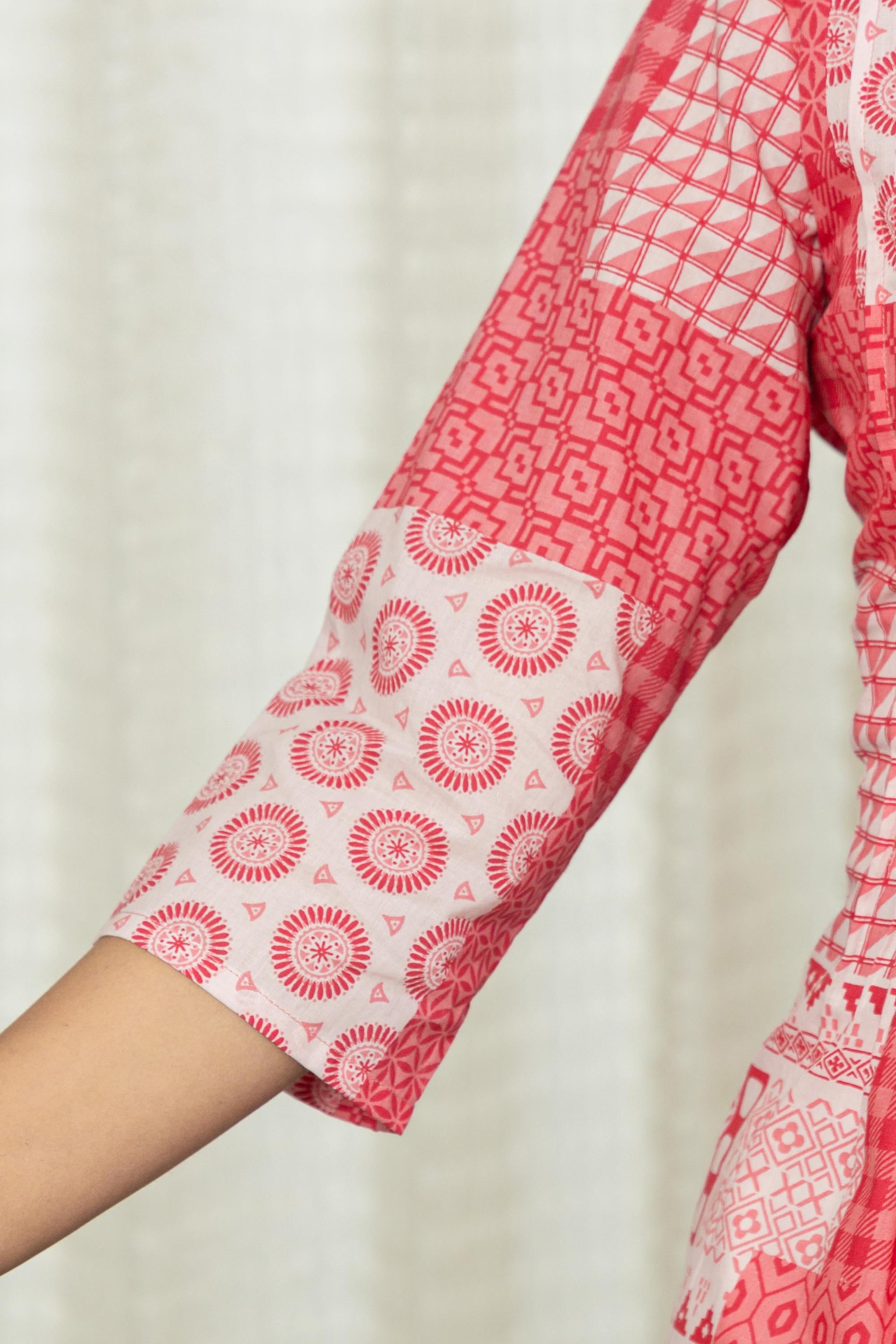 Juniper Women's Pink Geometric Printed Cotton Tunic With Buttons | Grocsy