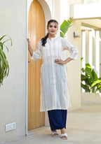 Juniper Minimal Ivory Striped Straight Kurta | Grocsy