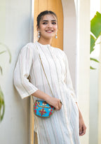 Juniper Minimal Ivory Striped Straight Kurta | Grocsy