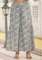 Juniper Grey Floral Printed Cotton Kurta Sharara And Dupatta Set With Sequins | Grocsy