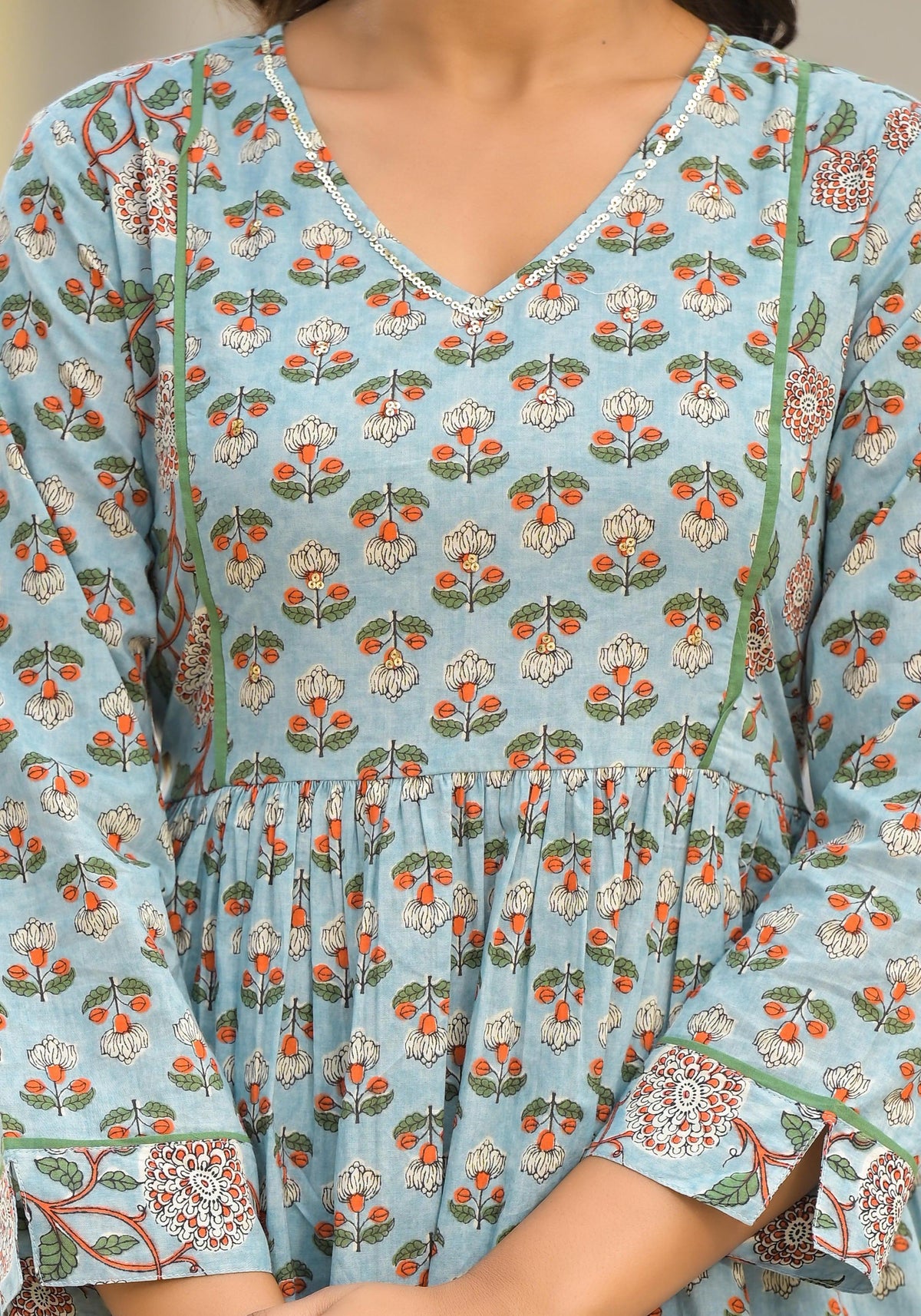 Juniper Women's Grey Floral Printed Cotton Kurta Sharara And Dupatta Set With Sequins | Grocsy