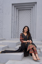 Juniper Black Floral Printed Cotton Kurta Set With Thread Work & Sequins | Grocsy