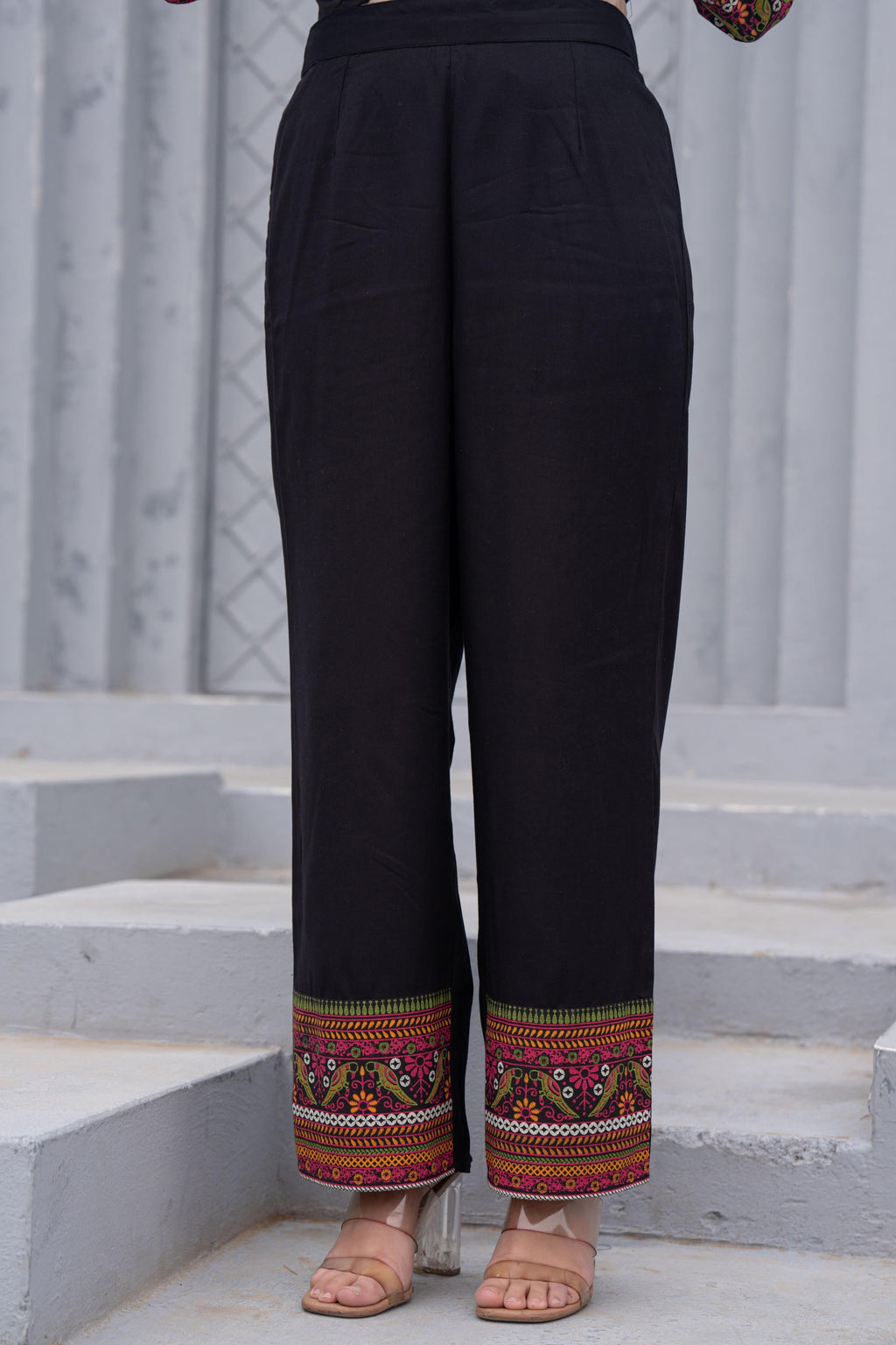 Juniper Black Floral Printed Cotton Kurta Set With Thread Work & Sequins | Grocsy