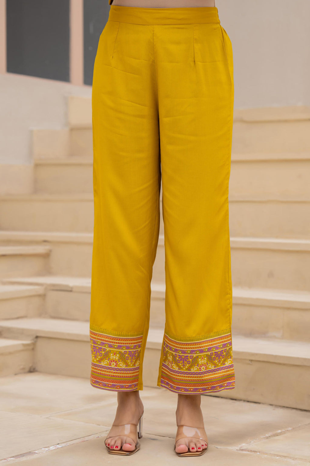 Juniper Mustard Embroidered Kurta Set with Printed Pant & Dupatta | Grocsy