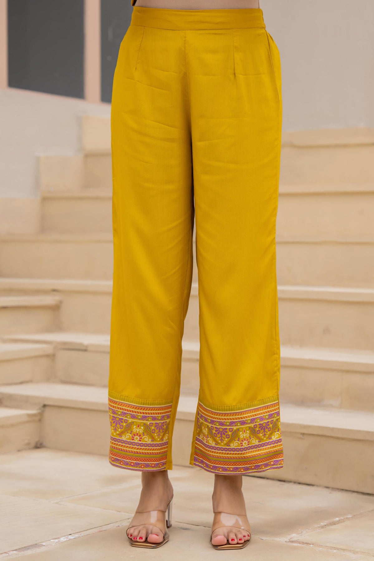 Juniper Mustard Embroidered Kurta Set with Printed Pant & Dupatta | Grocsy