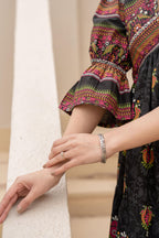 Juniper Black Printed Fit & Flare Dress with Tribal Border | Grocsy