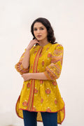 Juniper Mustard Printed Pleated Tunic with Puff Sleeves | Grocsy