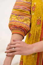Juniper Mustard Printed Pleated Tunic with Puff Sleeves | Grocsy