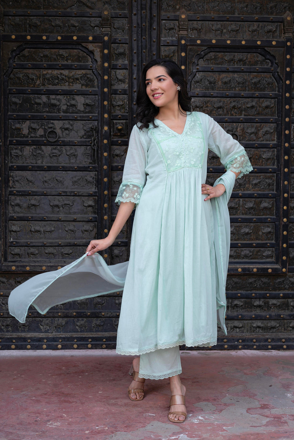 Juniper Women Embroidered Anarkali Kurta Set | Grocsy