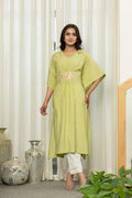 Juniper Green Solid Viscose Kaftan With Sequins & Thread Work | Grocsy