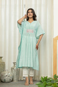 Juniper Sky Blue Solid Viscose Kaftan With Sequins & Thread Work | Grocsy