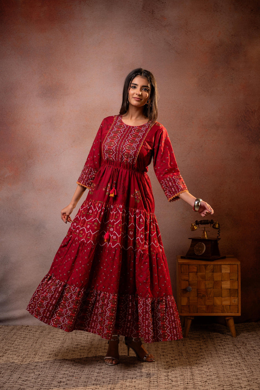 Juniper Rangriti Noor Maroon Handcrafted Boho Dress | Grocsy