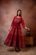 Juniper Rangriti Noor Maroon Handcrafted Boho Dress | Grocsy