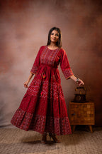 Juniper Rangriti Noor Maroon Handcrafted Boho Dress | Grocsy