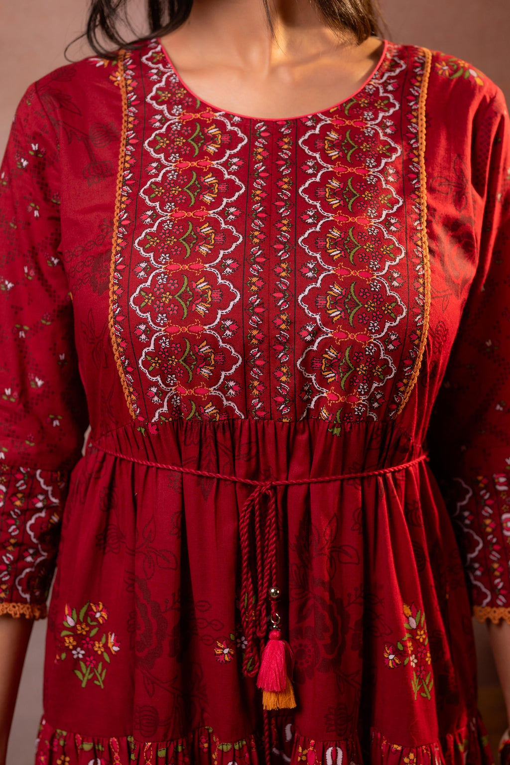 Juniper Rangriti Noor Maroon Handcrafted Boho Dress | Grocsy