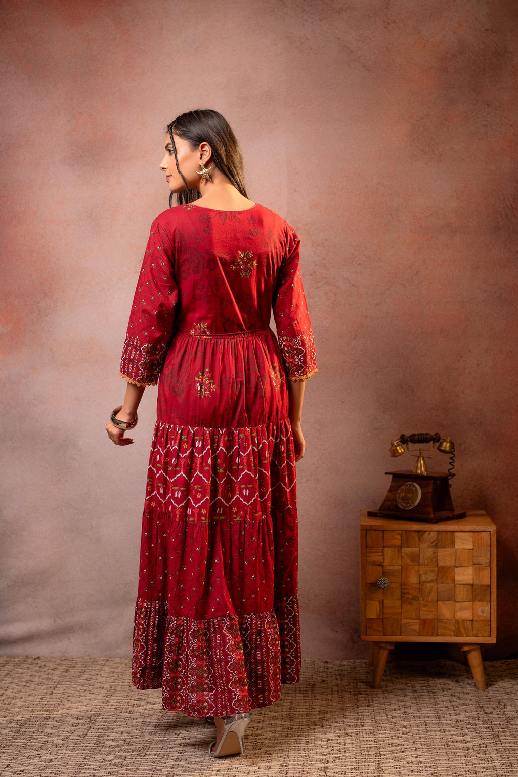 Juniper Rangriti Noor Maroon Handcrafted Boho Dress | Grocsy