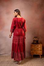 Juniper Rangriti Noor Maroon Handcrafted Boho Dress | Grocsy