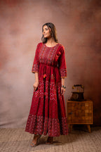 Juniper Rangriti Noor Maroon Handcrafted Boho Dress | Grocsy