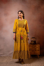 Juniper Rangriti Noor Mustard Handcrafted Boho Dress | Grocsy
