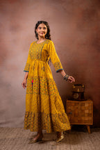 Juniper Rangriti Noor Mustard Handcrafted Boho Dress | Grocsy