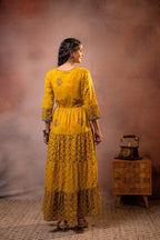 Juniper Rangriti Noor Mustard Handcrafted Boho Dress | Grocsy