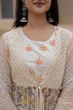 Juniper Ivory Embroidered & Printed Layered Dress Set with Dupatta | Grocsy