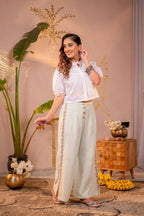 Juniper PistaGreen & White Bloom Pintuck Co-Ord Set | Grocsy