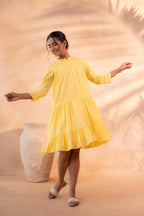 Juniper Zest Bloom Yellow Tiered Summer Dress | Grocsy