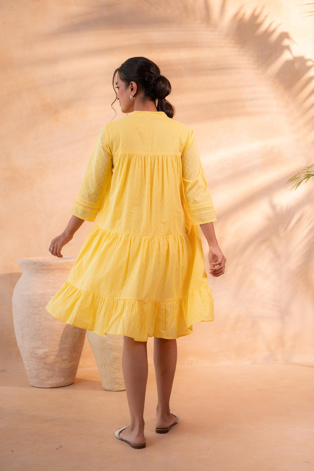 Juniper Zest Bloom Yellow Tiered Summer Dress | Grocsy